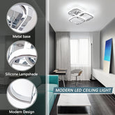 Modern LED ceiling light with close-up details and a living room setting.